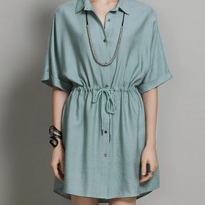 Light Green Simple Plain V Neck Shift Mini Dress