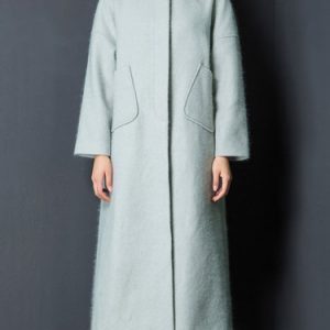 Light Green Simple Turtleneck Plain Coat