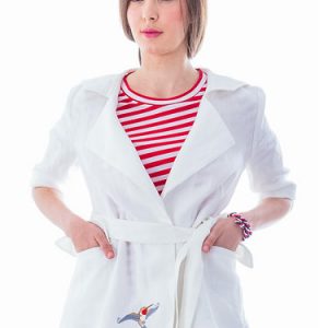 Linen Casual Sailor Collar Long Sleeve Embroidered Coat