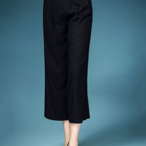 Linen Folds Plain Casual Wide Leg Pant