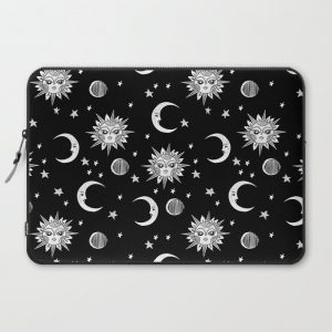 Linocut black and white sun moon and stars outer space zodiac astrology gifts Computer Cover by monoo - Laptop Sleeve - 15"