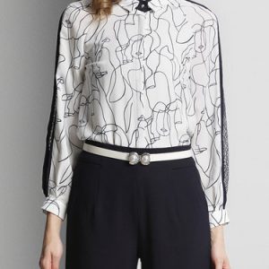 Long Sleeve Abstract Printed Casual Blouse