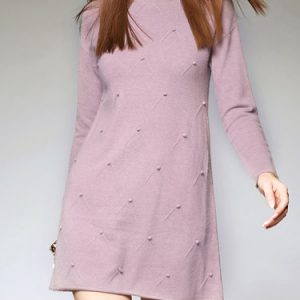 Long Sleeve Angora-blend Casual Slash Neck Sweater Dress