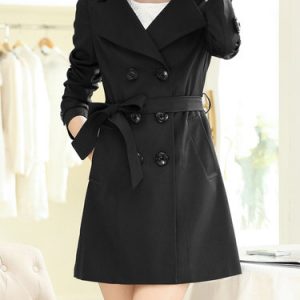 Long Sleeve Buttoned Casual Trench Coat with Belt