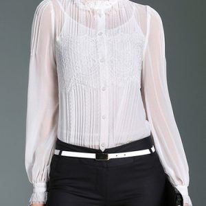 Long Sleeve Buttoned Ruffled Blouse