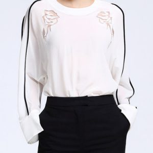 Long Sleeve Casual Color-block H-line Silk Blouse