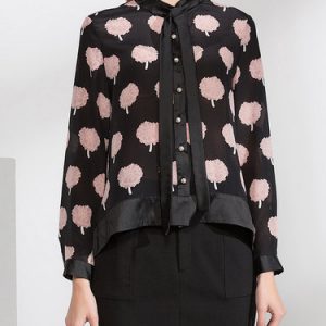 Long Sleeve Casual Floral Print H-line Stand Collar Silk Blouse