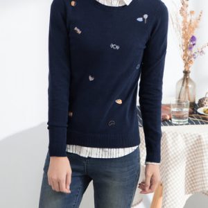 Long Sleeve Casual Knitted Printed Cotton Top