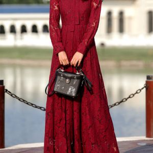 Long Sleeve Elegant Crew Neck Plain Lace Maxi Dress