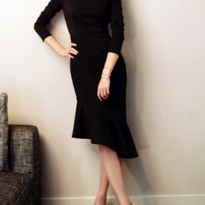 Long Sleeve Elegant Mermaid Midi Dress