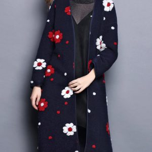 Long Sleeve Floral Appliqued Casual Coat