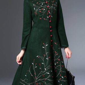 Long Sleeve Floral Embroidered Vintage Stand Collar Coat