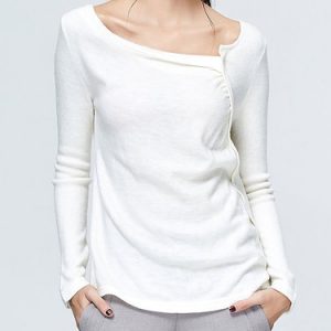 Long Sleeve Gathered Bateau/boat Neck Long Sleeved Top