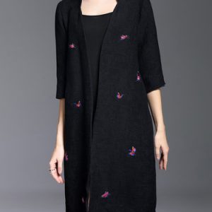 Long Sleeve H-line Casual Bird Embroidered Coat