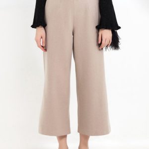 Long Sleeve H-line Plain Slit Wide Leg Pants