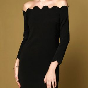 Long Sleeve Off Shoulder Bodycon Solid Simple Mini Dress