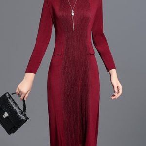 Long Sleeve Paneled Sheath Casual Polyester Midi Dress