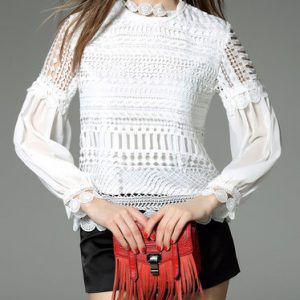 Long Sleeve Pierced Elegant Lace Blouse