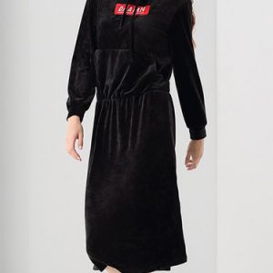 Long Sleeve Plain Slit Hooded Casual Midi Dress