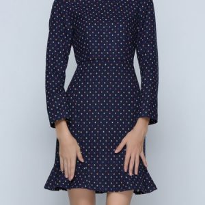 Long Sleeve Polka Dots Casual Flounce Mini Dress