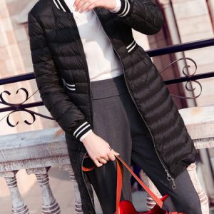 Long Sleeve Polyester Paneled Stand Collar Casual Down Coat