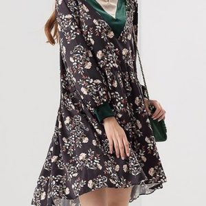 Long Sleeve Printed Asymmetric H-line Casual Mini Dress