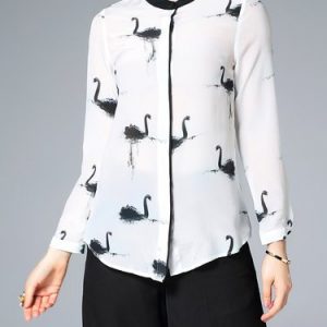 Long Sleeve Printed Silk Casual Blouse