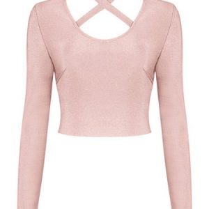 Long Sleeve Sexy Halter Solid Cropped Top