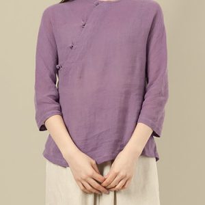 Long Sleeve Shift Crew Neck Vintage Buttoned Blouse