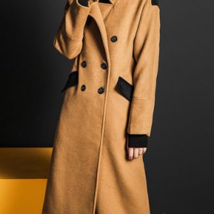 Long Sleeve Simple Slit H-line Wool Blend Coat