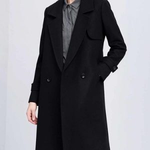 Long Sleeve Solid Casual Pockets Wool Blend Coat