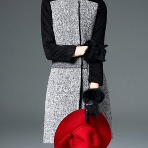 Long Sleeve Sweet H-line Color-block Wool Blend Coat