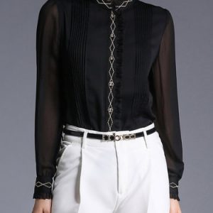 Long Sleeve Symmetric Chiffon Casual H-line Blouse