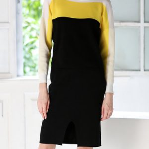 Long Sleeve Two Piece Color-block Plain Casual Midi Dress