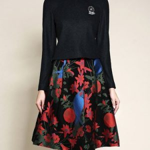 Long Sleeve Two Piece Floral Print Midi Dress