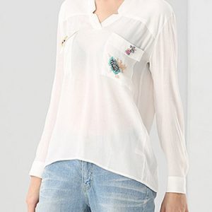 Long Sleeve V Neck Beaded Blouse