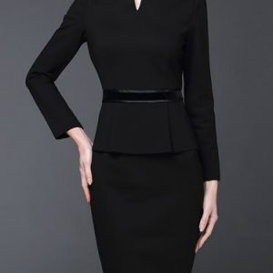 Long Sleeve V Neck Elegant Sheath Cotton Mini Dress