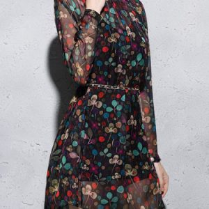 Long Sleeve Vintage Two Piece Polyester Floral Mini Dress