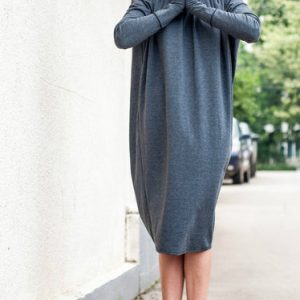 Long Sleeve Wool Blend Casual Draped Tunic