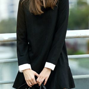 Long Sleeve Wool Blend Casual Mini Dress