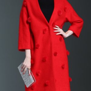 Long Sleeve Wool Blend V Neck H-line Coat