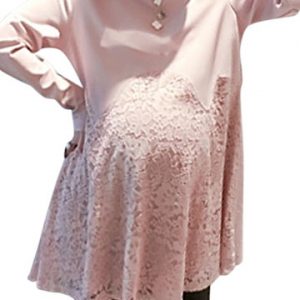 Loose Solid Lace Patchwork Long Sleeve Pregnant Women Mini Dress