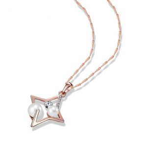 Lucky Star Pearl Zircon Pendant Necklace Rose Gold Plated Women Accessories