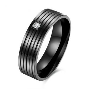 Luxury Couple Ring Black Stainless Steel Zircon Ring for Couple Gift