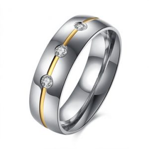 Luxury Couple Ring Silver Gold Stainless Steel Zircon Ring for Women Gift