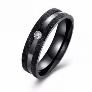 Luxury Couple Ring Zircon Rose Gold Black Women Men Ring