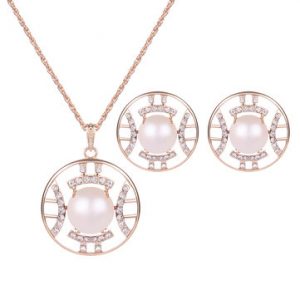 Luxury Jewelry Set Rhinestone Pearl Circle Earrings Necklace Set