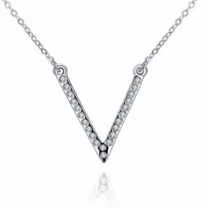 Luxury Women Necklace V-Shaped Silver Rhinestone Necklace