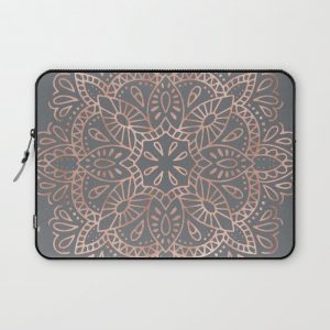 Mandala Rose Gold Pink Shimmer on Soft Gray by Nature Magick Computer Cover by Nature Magick - Laptop Sleeve - 13"