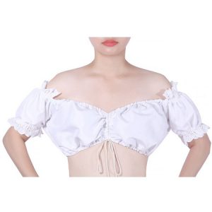 Medieval Costume Shirt Women Beer Festival German Off Shoulder Ruffles Lolita Oktoberfest Maid White Crop Top Halloween